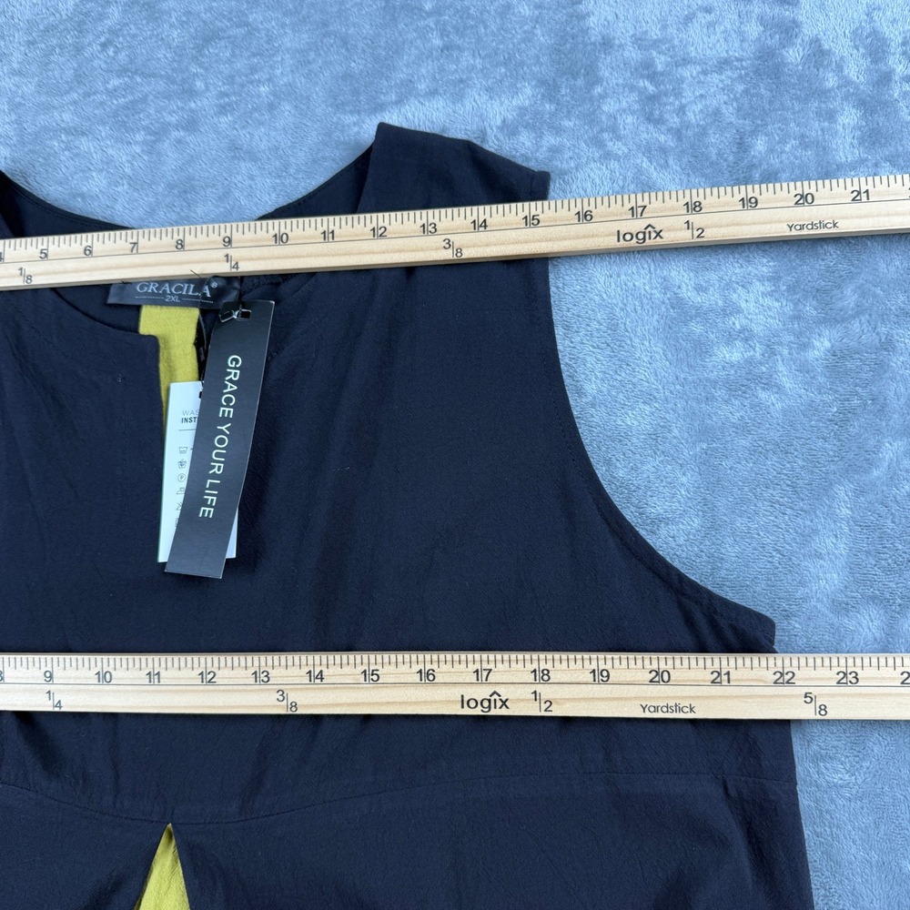 NWD Gracila Maxi Dress Plus 2XL Black Yellow Sleeveless Cotton Pocket Lagenlook - Picture 13 of 16